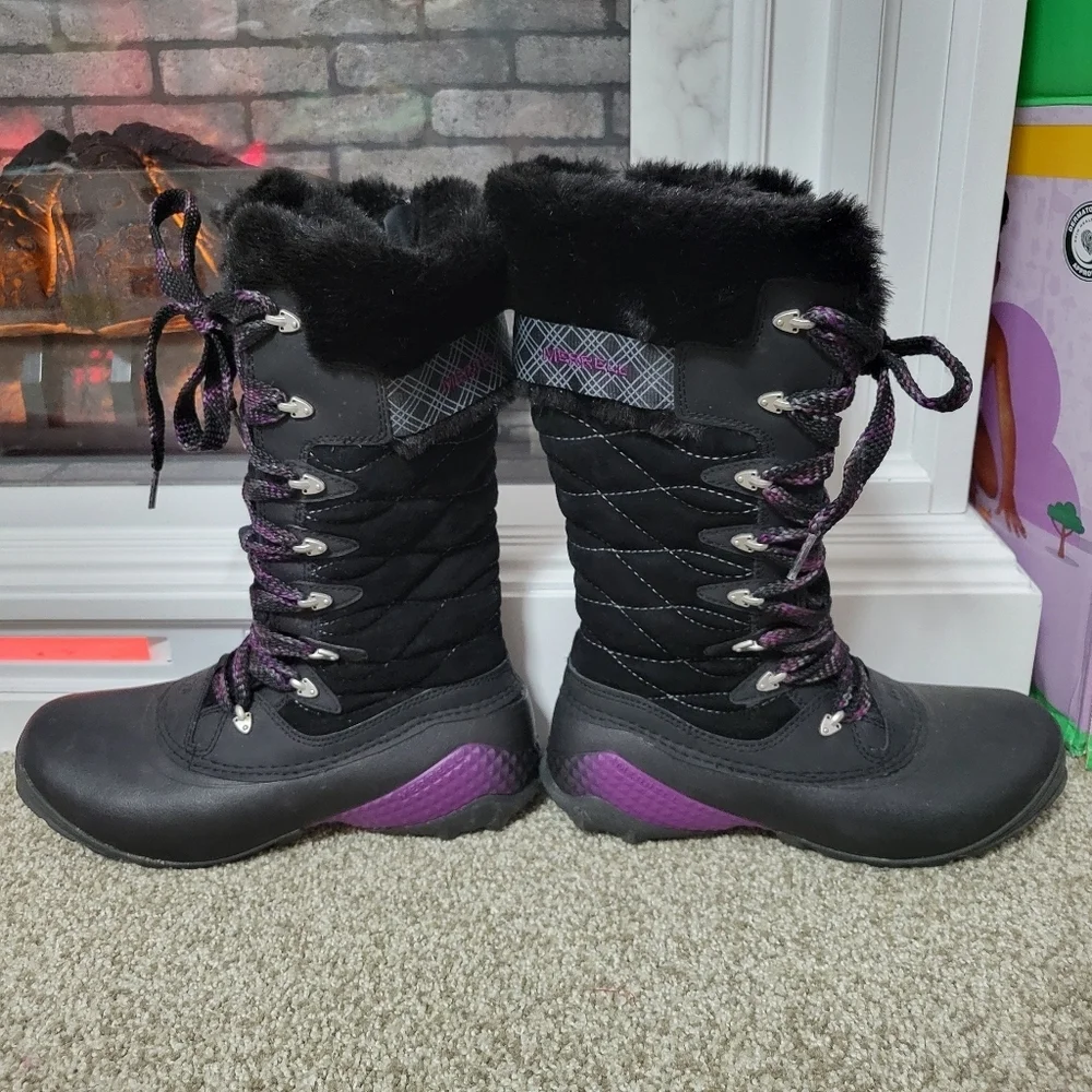Merrell Women's Black and Purple Winterbelle Opti-warm Boots, Size 7.5